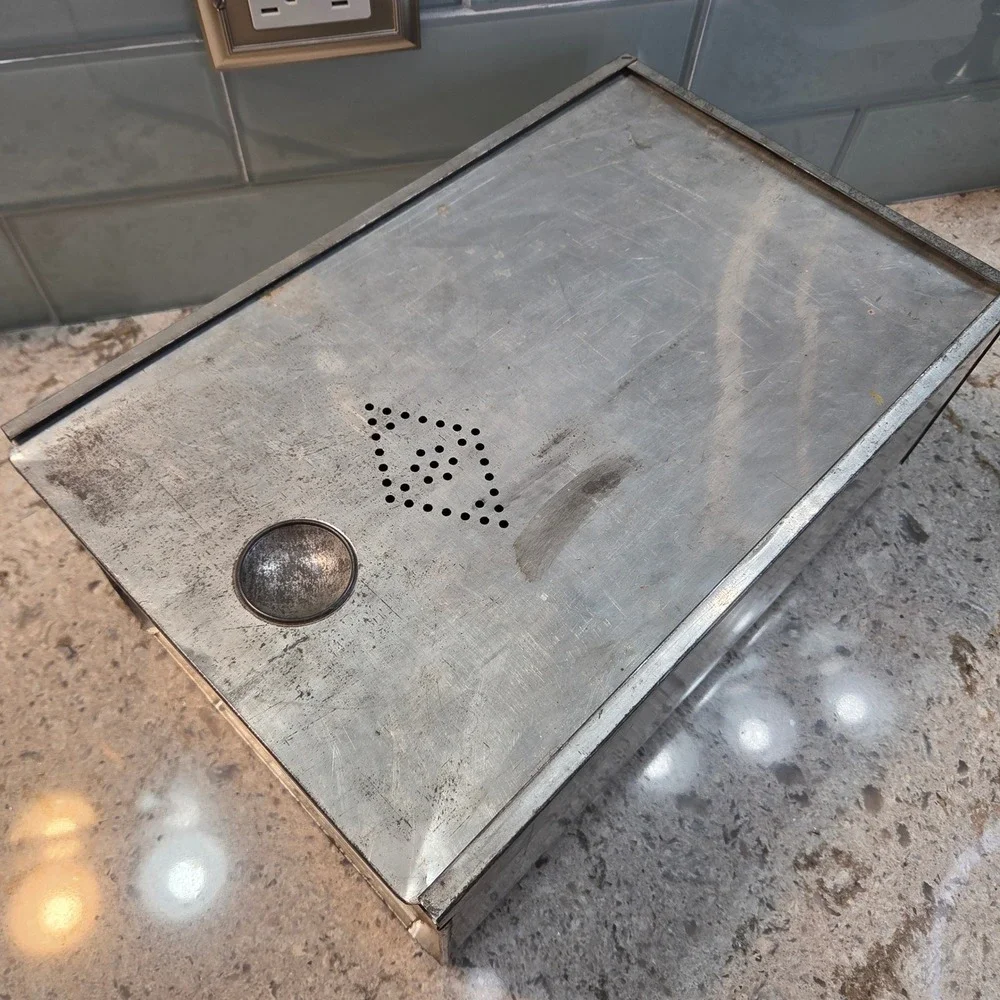 Vintage Galvanized Metal Bread Box Rustic Farmhouse Sliding Lid Kitchen Storage